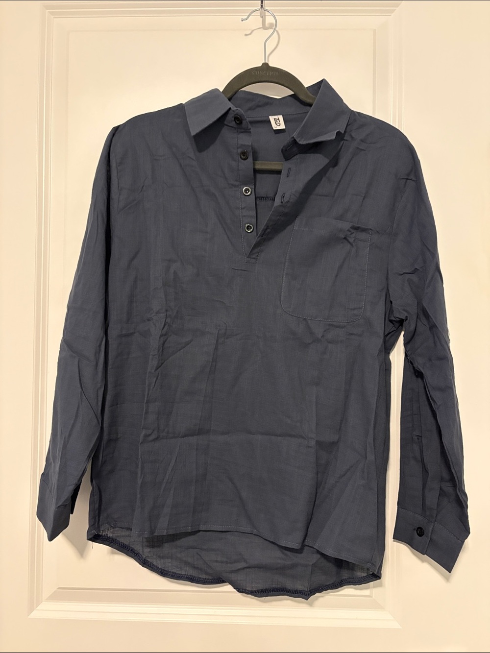 Women’s Navy Button-Front Collar Shirt - Lightweight Long Sleeve